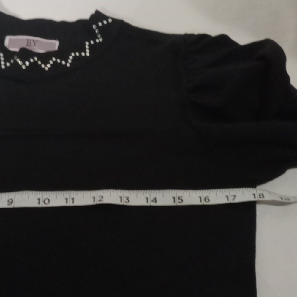 By Design Black Sheer Neckline Rhinestone Top Size Large - Picture 6 of 8